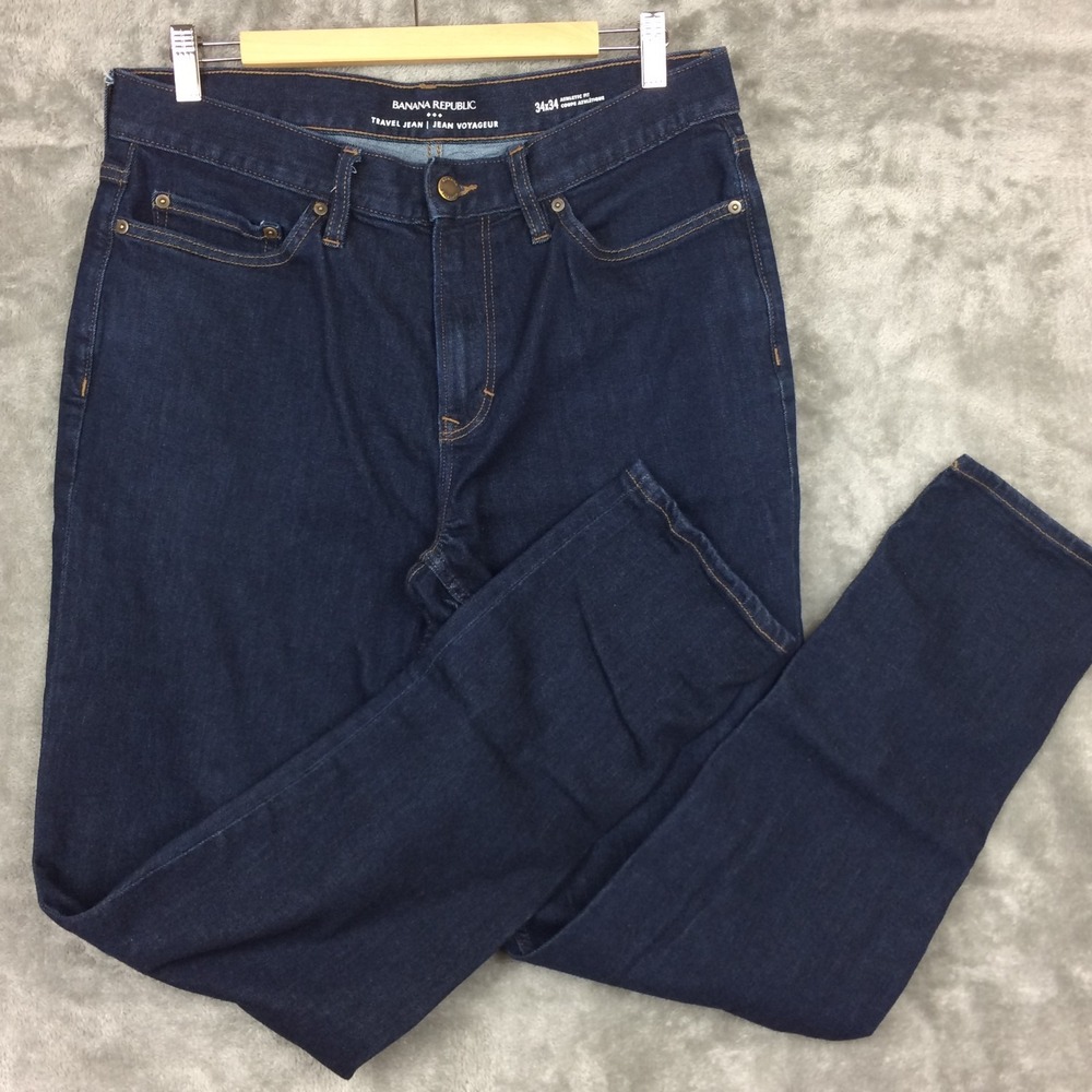 Banana Republic Jeans Mens 34x34 Blue Traveler Athletic Fit Stretch Mid Rise